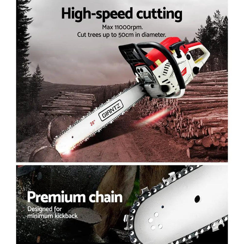 SportZone.co.nz Tools > Industrial Tools Giantz 62cc Petrol Chainsaw With 20 Inch Bar And E Start Giantz 62cc Petrol Chainsaw E Start 20 Inch Bar
