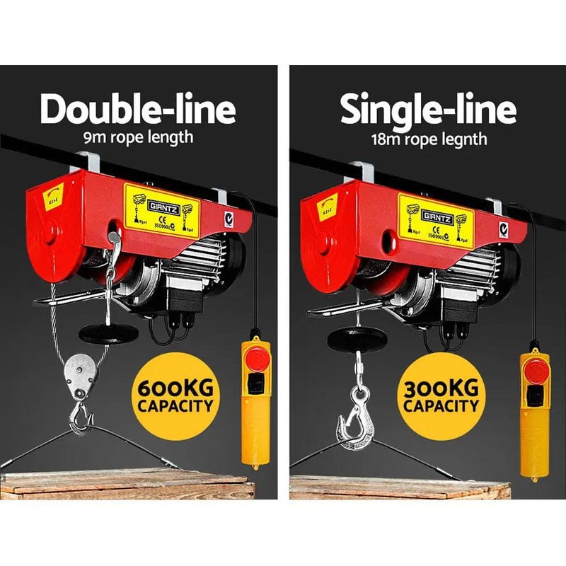Giantz Electric Hoist Winch 300/600KG Cable 18M Rope Tool Remote Chain Lifting by SportZone.co.nz