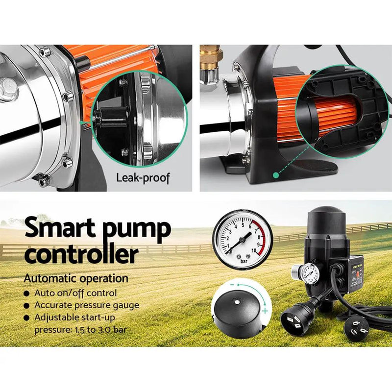 Giantz Garden Water Pump 1500W High Pressure Tank Rain Farm Irrigation Black by SportZone.co.nz
