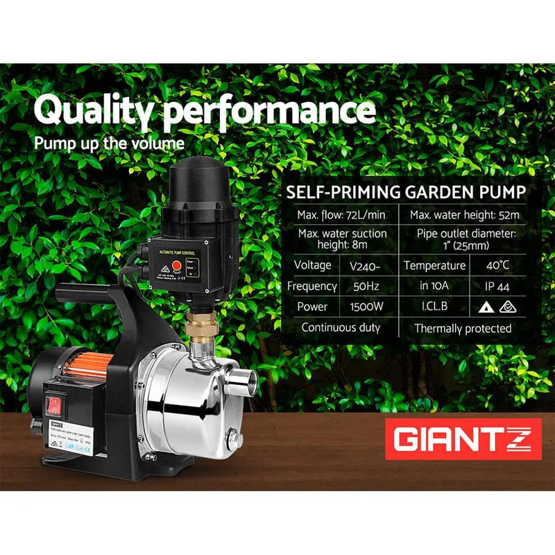 Giantz Garden Water Pump 1500W High Pressure Tank Rain Farm Irrigation Black by SportZone.co.nz