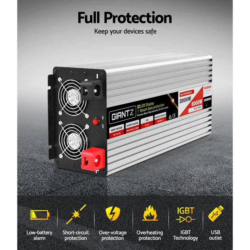 Giantz Power Inverter 3000W or 6000W Pure Sine Wave 12V-240V Camping Boat Caravan by SportZone.co.nz