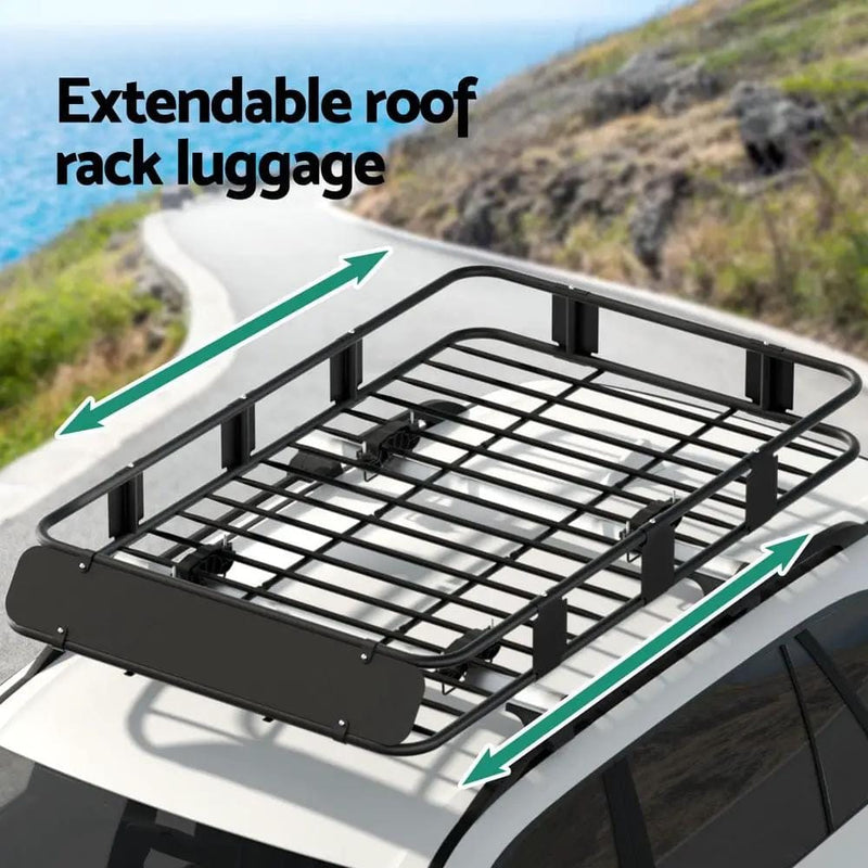 SportZone.co.nz Auto Accessories > Auto Accessories Others > Cross Bar Giantz Universal Car Roof Rack Basket Luggage Vehicle Cargo Carrier 160cm Black Giantz Universal Car Roof Rack Basket Luggage Vehicle Cargo Carrier 160cm Black