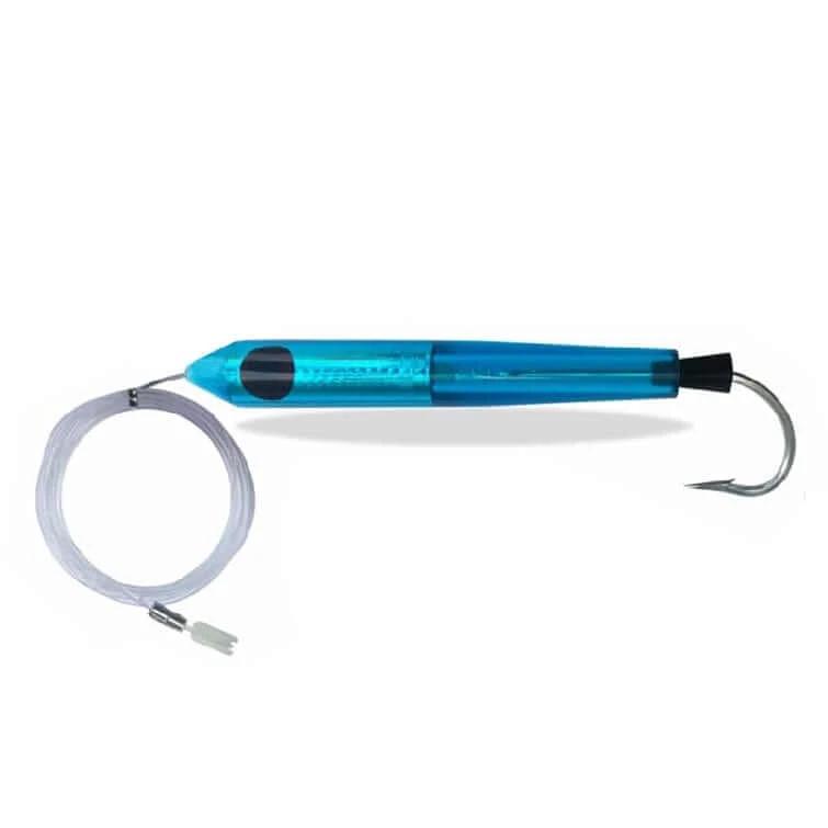 Bluewater Speed Plug BLUE with luminous body, hard polyurethane, rubber hook lock, and pre-rigged for high-speed trolling.