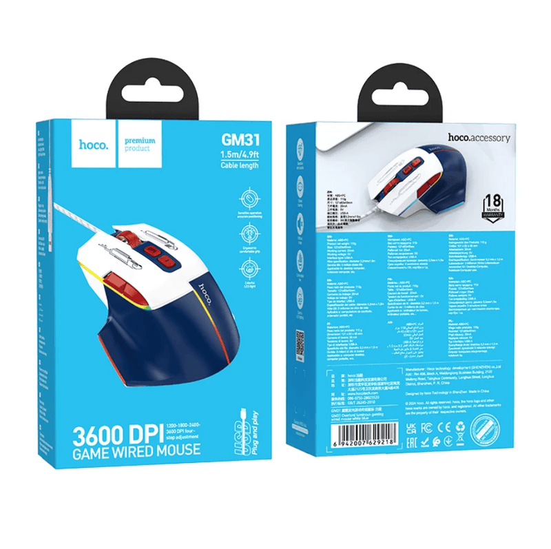 techplus GM31 Wired Gaming Mouse 3600 DPI With 7 Buttons Blue GM31 Wired Gaming Mouse 3600 DPI 7 Buttons