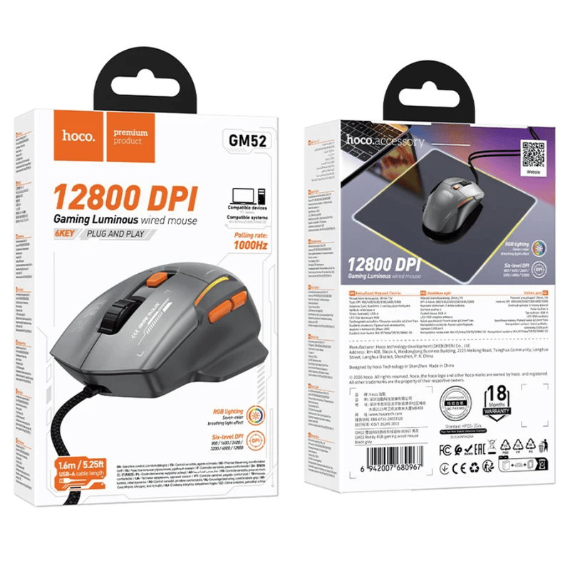 techplus GM52 12800 DPI Wired RGB Gaming Mouse With 6 Buttons GM52 12800 DPI Wired RGB Gaming Mouse with 6 Buttons