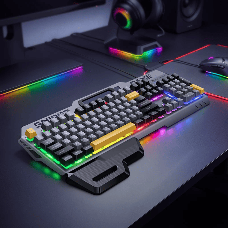 techplus GM702 Ergonomic Wired Gaming Keyboard With RGB Backlighting And Wrist Rest GM702 Ergonomic Wired Gaming Keyboard with Backlighting