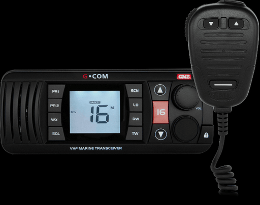 GME GX700 VHF Black - Compact VHF marine radio with waterproof design and easy installation.