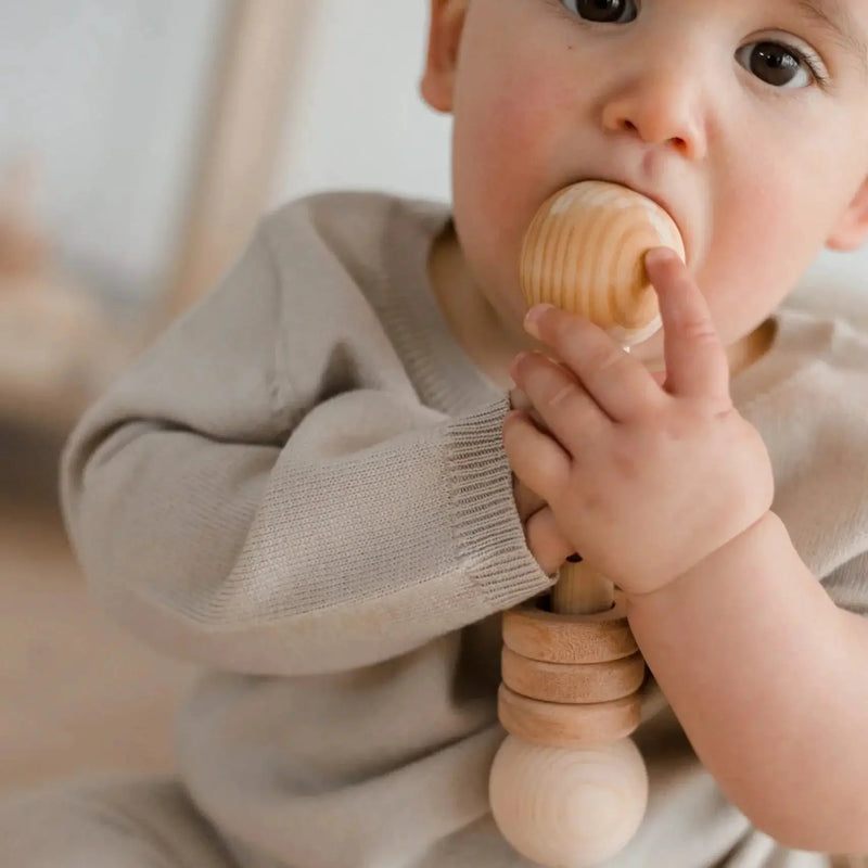 Wooden Grasping Rattle - QToys | Wooden Toy NZ by Curious Moonbeam