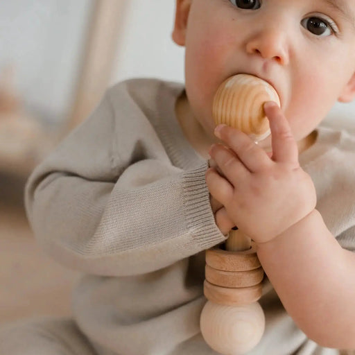 Curious Moonbeam Montessori Toy Wooden Grasping Rattle - QToys | Wooden Toy NZ Wooden Grasping Rattle - QToys | Wooden Toy NZ
