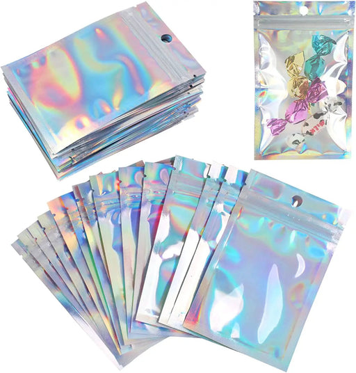 50pcs 18 x 26cm Holographic Ziplock Mylar Bags Aluminum Foil Resealable Valve Zipper Pouch by salelink.co.nz