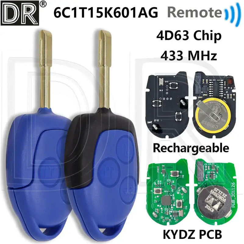 Habicare Ford Transit 2006 To 2014 Remote Key FO21 Blade 433MHz 4D63 KYDZ PCB Ford Transit Remote Key FO21 2006 2014 433MHz KYDZ 4D63