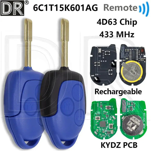 Habicare Ford Transit 2006 To 2014 Remote Key FO21 Blade 433MHz 4D63 KYDZ PCB Ford Transit Remote Key FO21 2006 2014 433MHz KYDZ 4D63