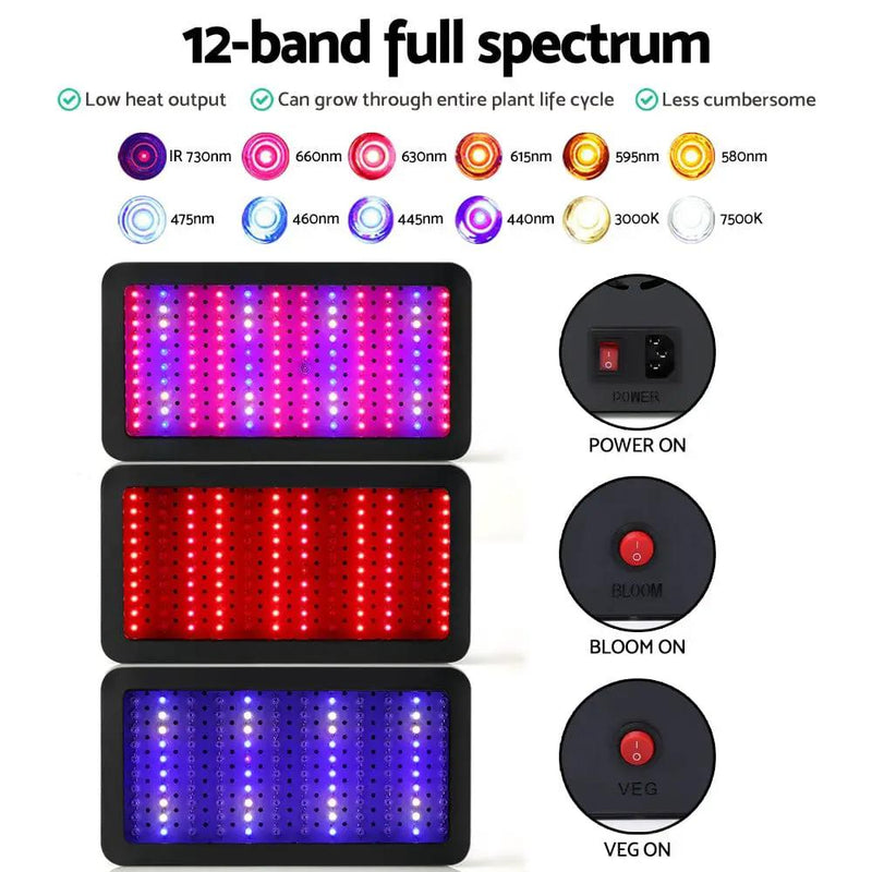 Green Fingers 1200W Grow Light LED Full Spectrum Indoor Plant All Stage Growth by SportZone.co.nz