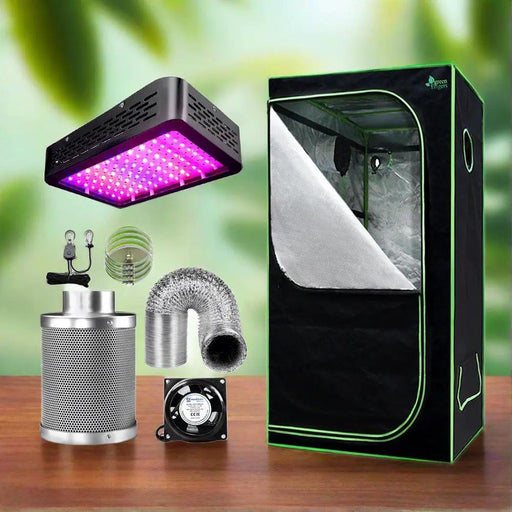 GREEN FINGERS GROW 1000W Full Spectrum LED Grow Tent Kit – 80x80x160cm w/ 4" Vent Fan by SportZone.co.nz