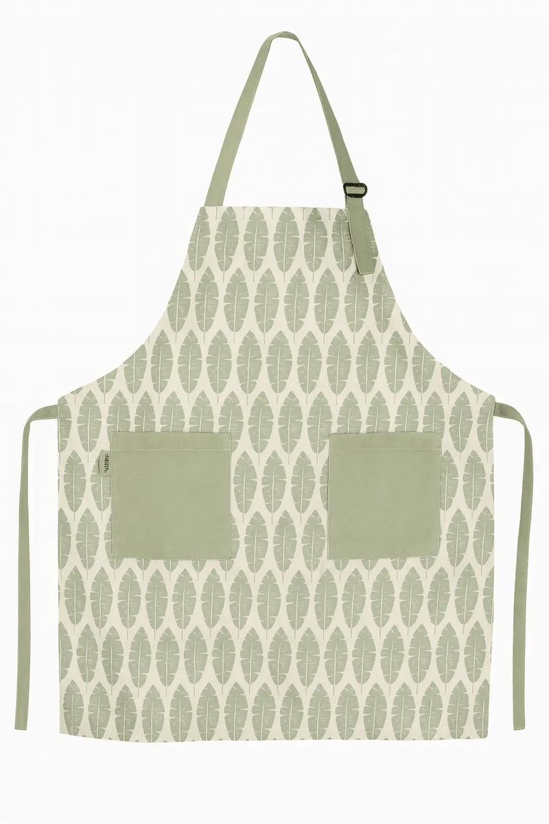 Frankly Cotton Classic Green and White Leaves Apron by Nest & Stem Homewares