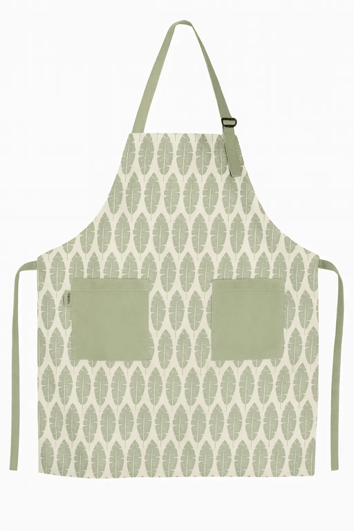 Nest & Stem Homewares Apron Frankly Cotton Classic Green and White Leaves Apron Frankly Cotton Classic Green and White Leaves Apron