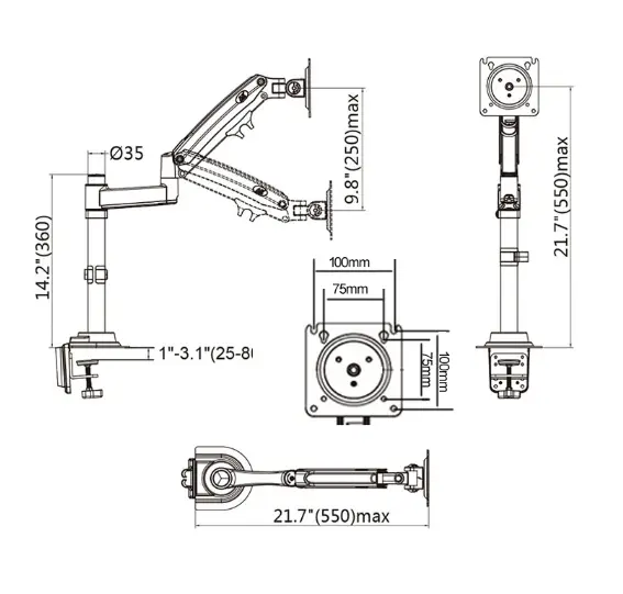 22''- 35'' Monitor Desk Mount Stand Full Motion Swivel Monitor Arm Gas Spring by salelink.co.nz