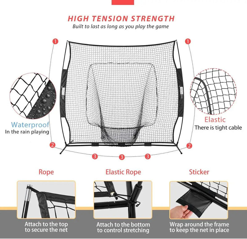213x213cm Baseball Backstop Softball Practice Net with Carry Bag by salelink.co.nz