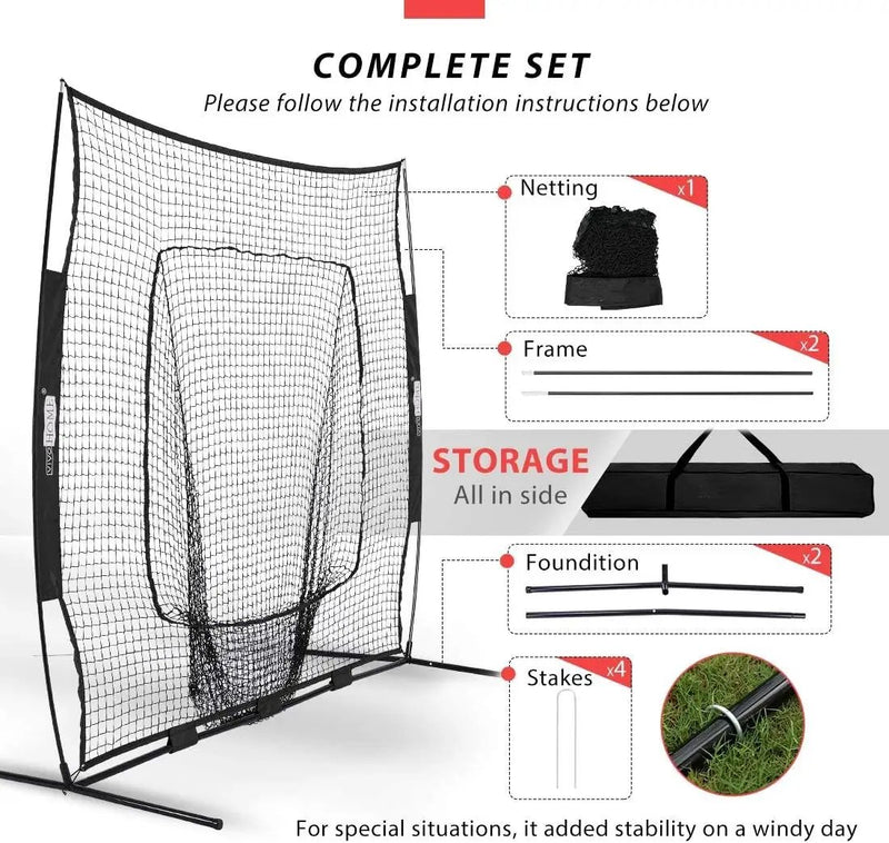 213x213cm Baseball Backstop Softball Practice Net with Carry Bag by salelink.co.nz