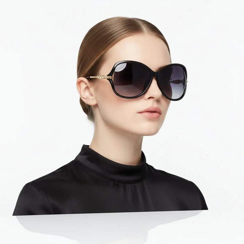 Polarized Lens Rhinestone Deco Sunglasses - BLACK by dealonline.co.nz
