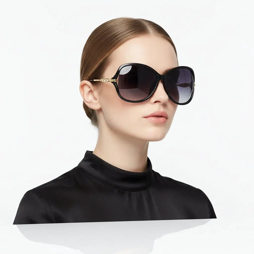 Polarized Lens Rhinestone Deco Sunglasses - BLACK by dealonline.co.nz