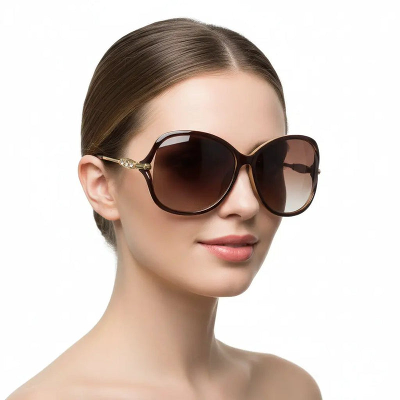 Polarized Lens Rhinestone Deco Sunglasses - BROWN by dealonline.co.nz