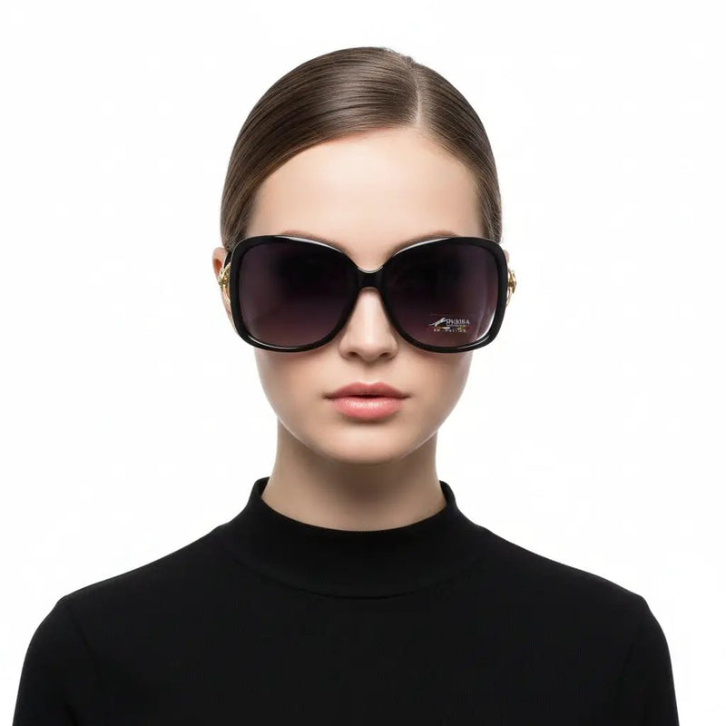Polarized Lens Flower Deco Sunglasses - BLACK by dealonline.co.nz