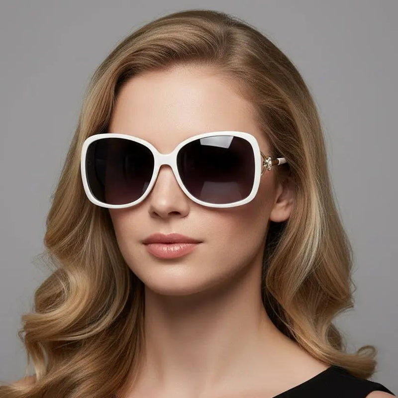 Polarized Lens Flower Deco Sunglasses - WHITE by dealonline.co.nz