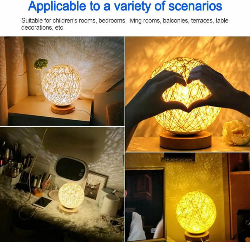 Rattan LED Table Desk Bedside Night Light Lamp 15cm by salelink.co.nz