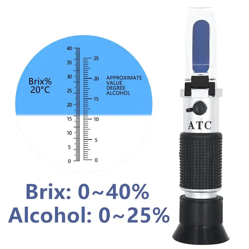 Handheld 0–40% Sugar & 0–25% Alcohol Refractometer (available with or without box) by Habicare