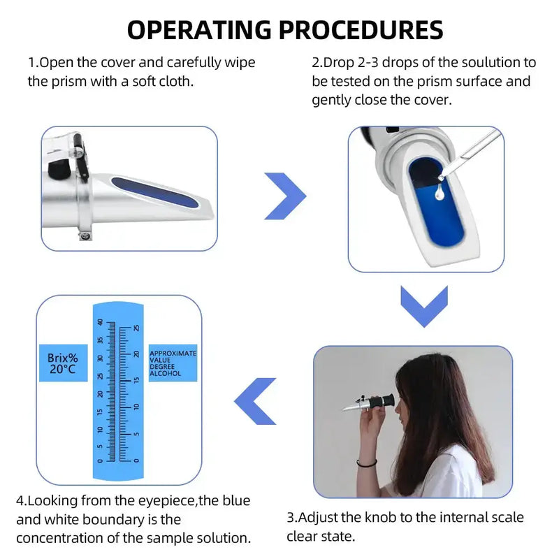 Handheld 0–40% Sugar & 0–25% Alcohol Refractometer (available with or without box) by Habicare