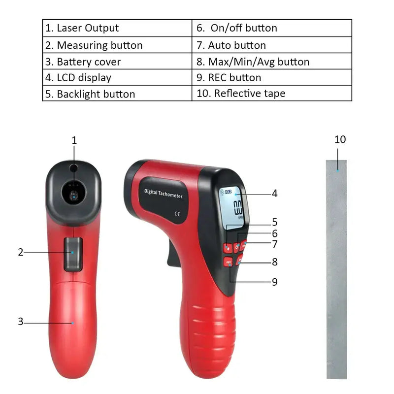 Habicare Digital Laser Tachometer for Accurate Non-Contact RPM Measurement