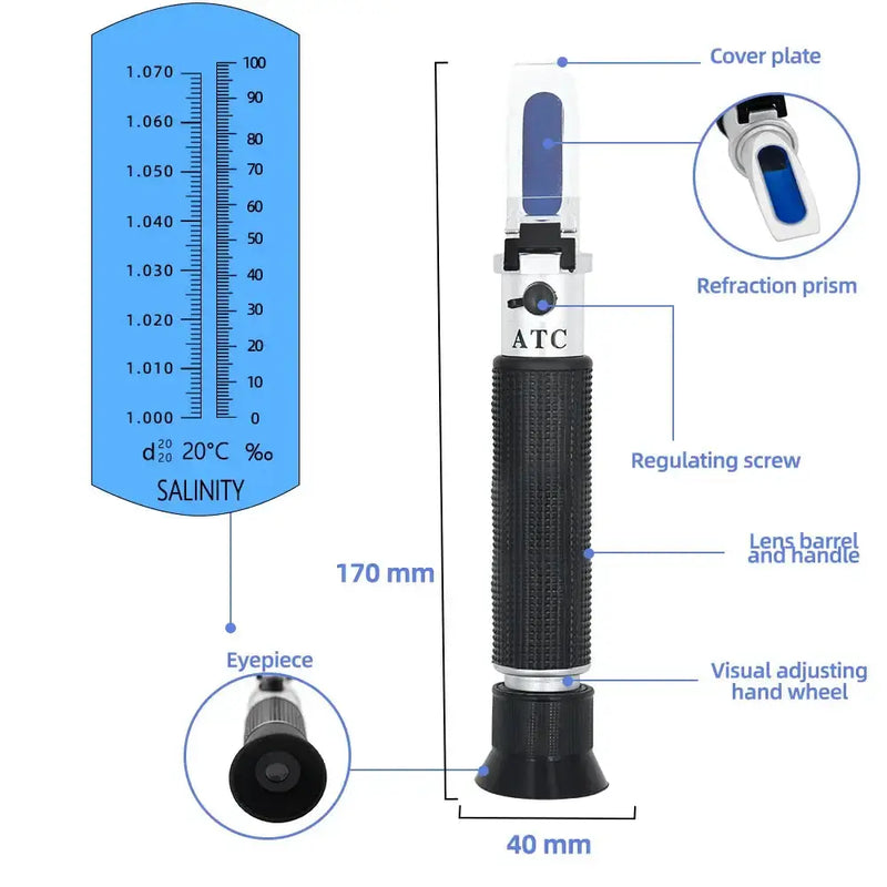 Handheld Refractometer Sea Salt Salinity Meter 0–10% (available with or without box) by Habicare