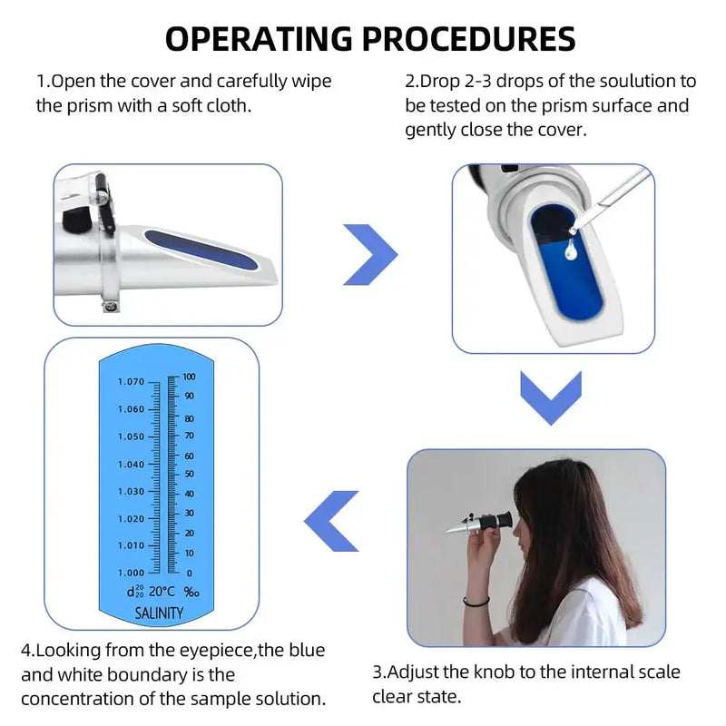 Handheld Refractometer Sea Salt Salinity Meter 0–10% (available with or without box) by Habicare