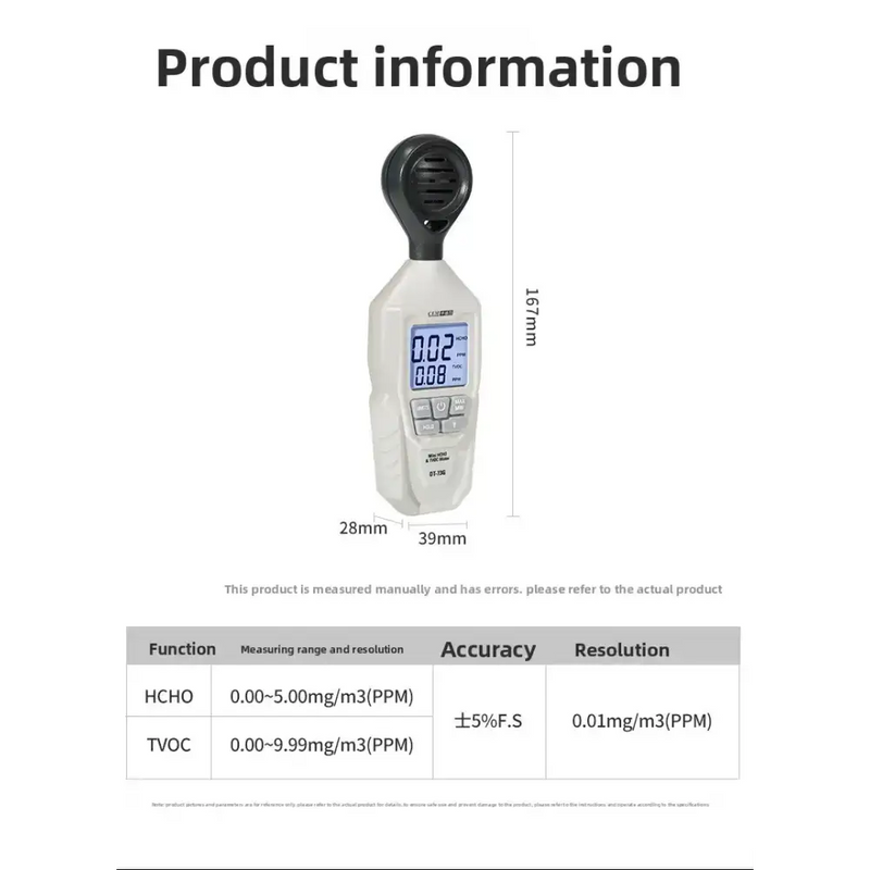 Handheld TVOC & HCHO Air Quality Tester (2-in-1) by Habicare