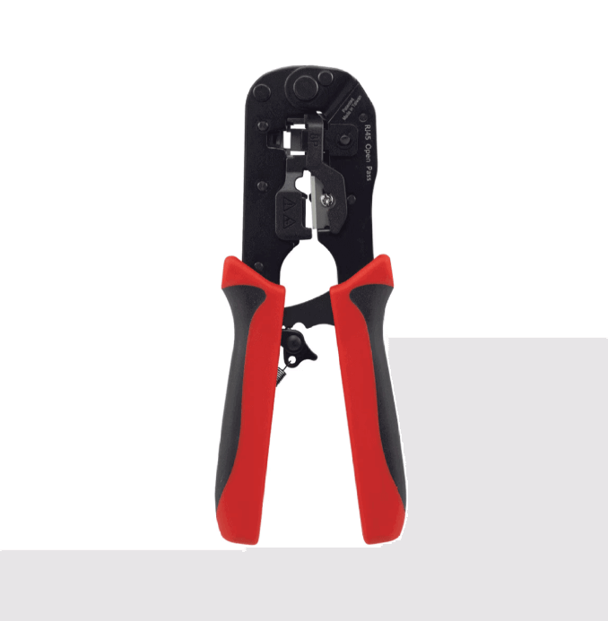 Hanlong HT-580ER Unshielded & Shielded Modular Plug Crimping Tool RJ45 Open-Pass with dual-color grips.