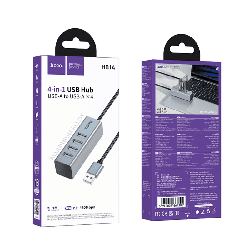 techplus 4-Port USB 2.0 Hub – Aluminum Alloy USB-A Expansion Hub with 1M Braided Cable (HB1A) 4-Port USB 2.0 Hub – Aluminum Alloy USB-A Expansion Hub with 1M Braided Cable (HB1A)