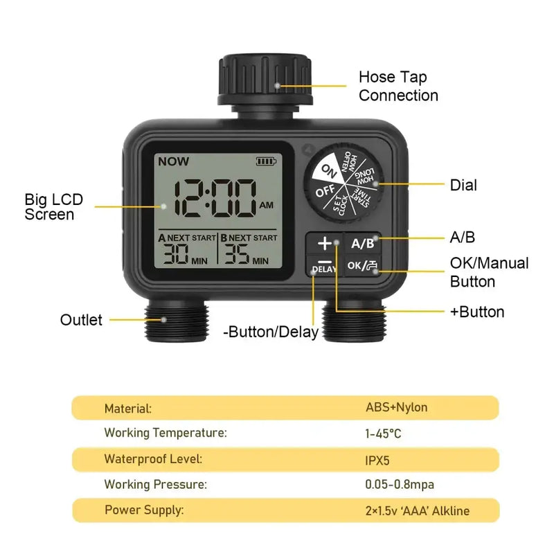 HCT-M06 Digital 2-Outlet Water Timer with Independent Zone Control by Habicare