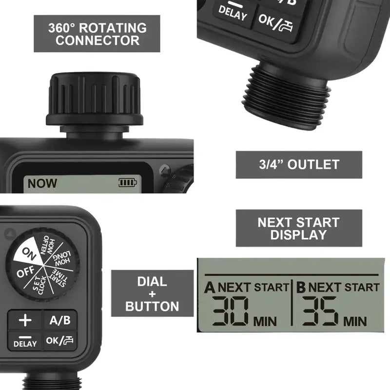 HCT-M06 Digital 2-Outlet Water Timer with Independent Zone Control by Habicare