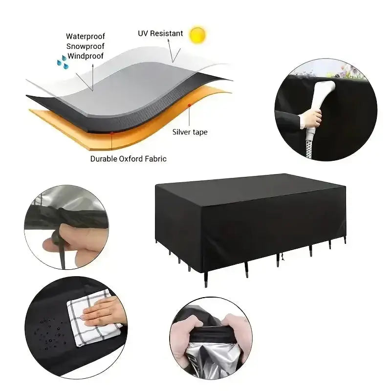 Heavy-Duty Waterproof Patio Furniture Cover – Square Design (Black) by Habicare