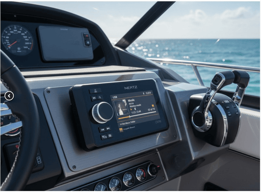 Hi-end audio sources Hertz Audio - CAPRI displayed on a marine dashboard with luxury design and advanced features.