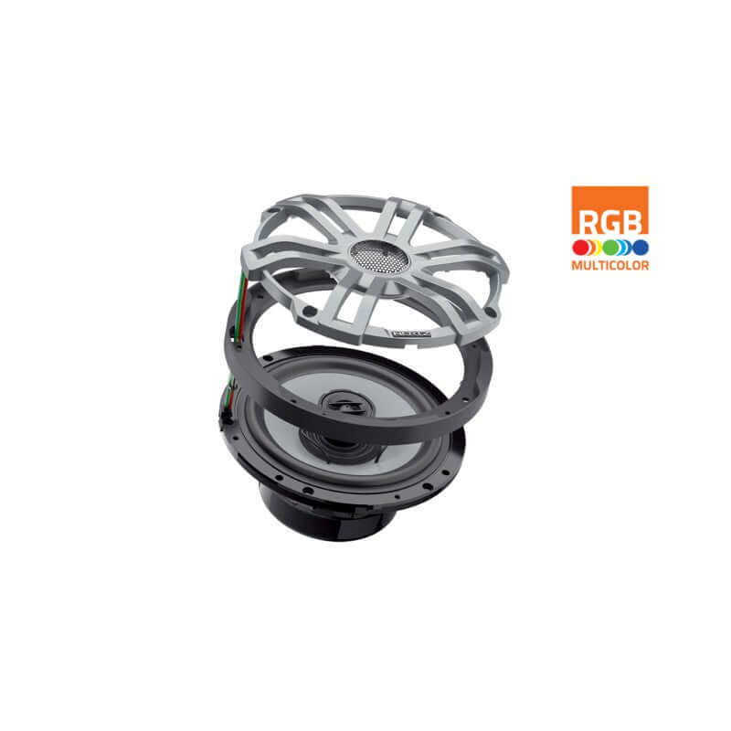 Hertz audio pack marine speakers with LED internal components showcasing advanced design and RGB multicolor lighting.