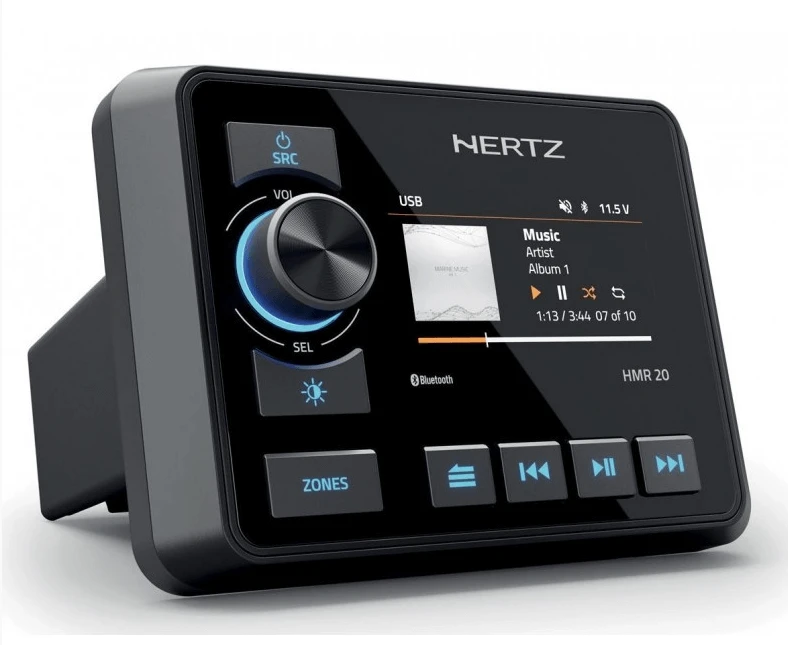 Hertz audio pack marine speakers with LED featuring HMR 20 head unit, designed for superior marine audio performance.