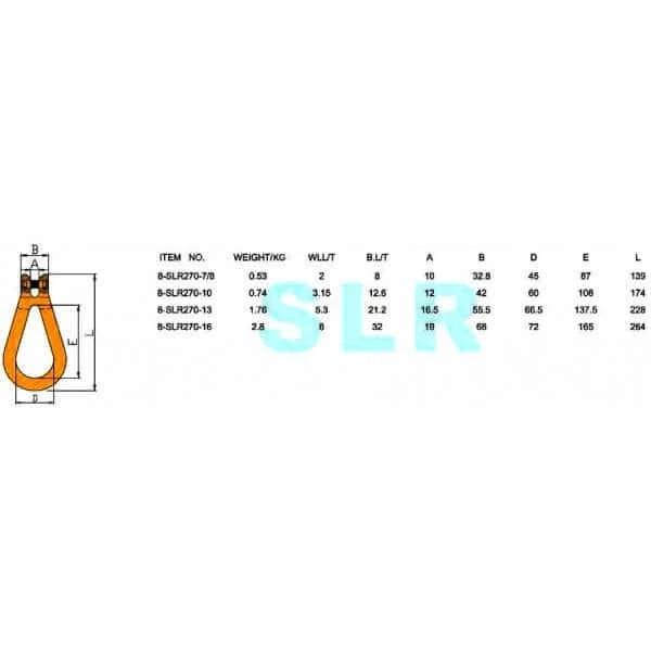 Pear Link - SLR G80 Clevis 16mm 8T technical specifications and dimensions