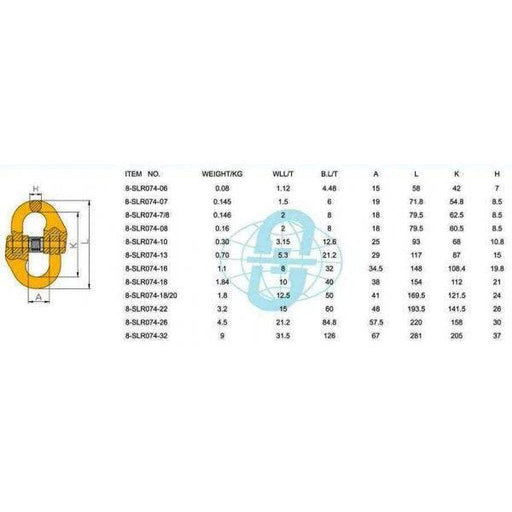 Big Connector - SLR G80 specification chart with load pin and dimensions details.