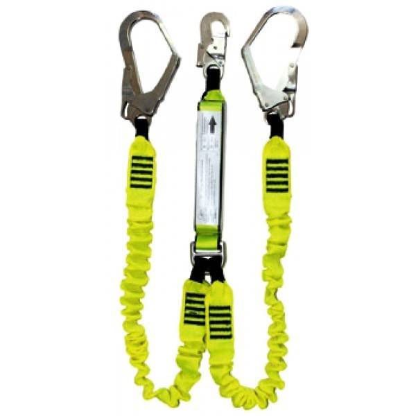 2.0m Elastic Twin Web Lanyard c/w Scaff Hks with scaffold hooks and elasticated design, ideal for safety in construction.