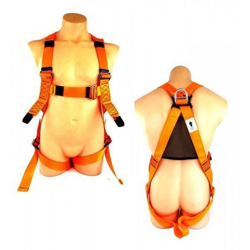 HES Standard Full Body Orange Harness displayed on a mannequin showcasing its adjustable straps and hi-vis design.