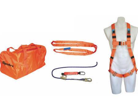 NZ Spanset Roofers Kit including full body harness, anchor roundsling, safety line, rope adjuster, and carry bag.