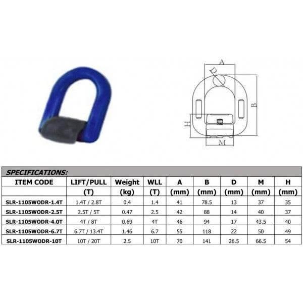 SLR G100 Lifting Eye Weld-On Specifications Chart with Dimensions and Weight Capacity