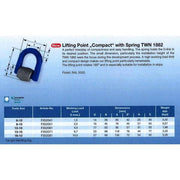 Thiele G100 Lifting Eye C/W Centre Saddle specifications and lifting capacities for various sizes.